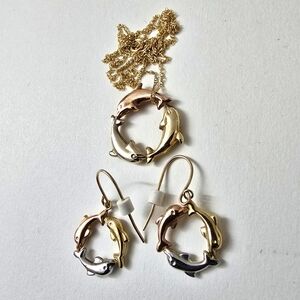 10K Gold Dolphin Pendant and Earrings